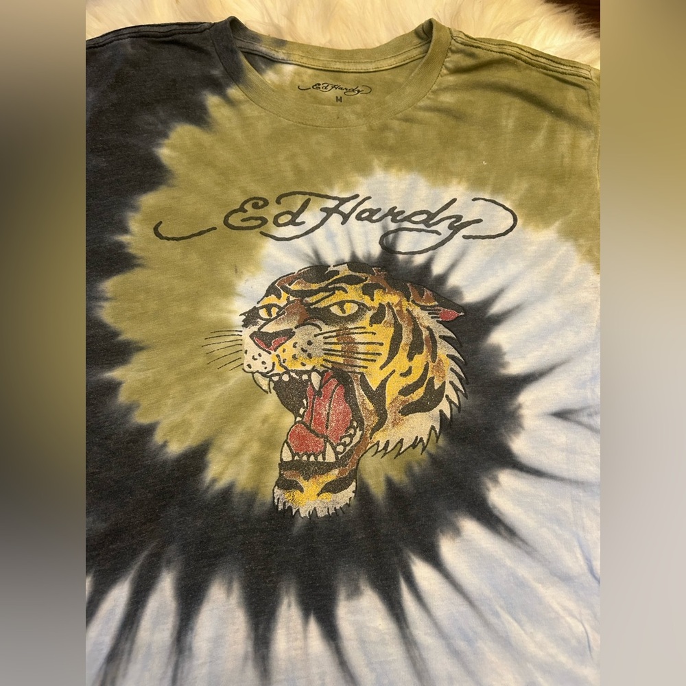 ED HARDY Y2K Tiger Head Tie Dye Graphic T-Shirt - Picture 5 of 13